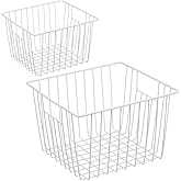 iPEGTOP Deep Refrigerator Freezer Baskets, Large Household Wire Storage Basket Bins Organizer with Handles for Kitchen, Pantry, Freezer, Cabinet, Closets, Pearl White, Set of 2