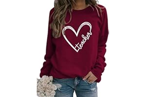 BEJUYOE Love Teacher Sweatshirt Womens Funny Teacher Gift Shirt Casual Long Sleeve Crewneck Tshirt Funny Letter Graphic Tops