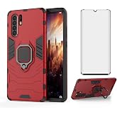 Phone Case for Huawei P30 Pro with Tempered Glass Screen Protector Cover and Magnetic Ring Holder Stand Kickstand Slim Hard Cell Accessories Huwai Hawaii Hwauei Haweii P 30 30pro Men Women Cases Red