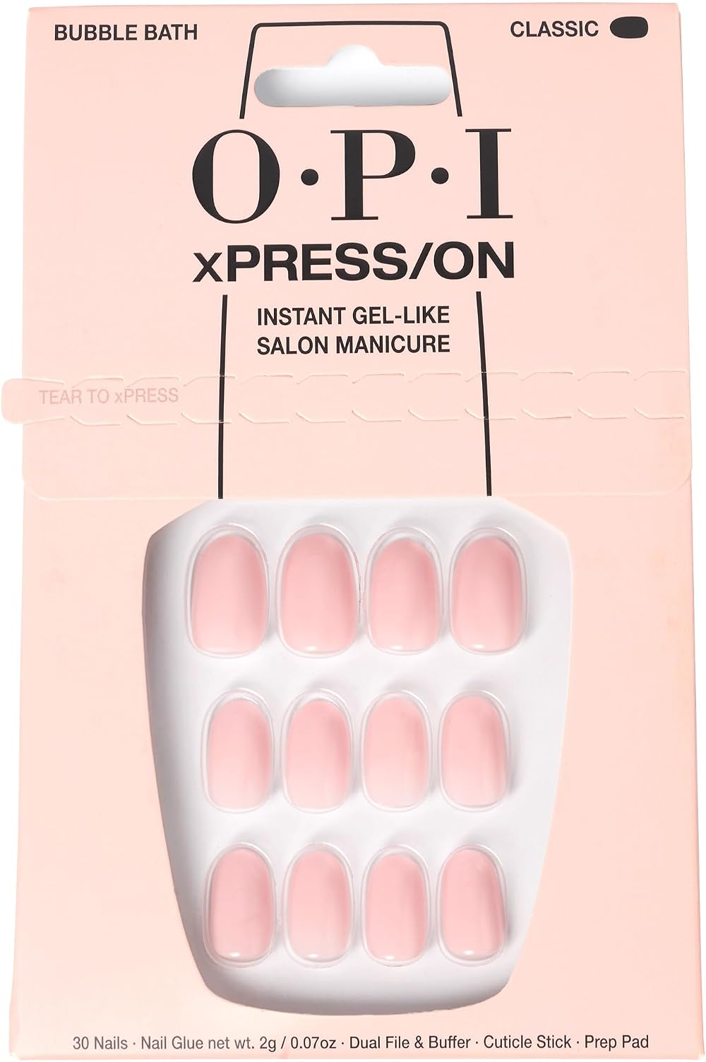 OPI xPRESS/ON Bubble Bath Short Round Nails with Glue - Nude Pink 30 Tips