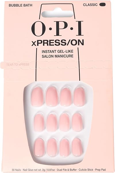 OPI xPRESS/ON Bubble Bath Short Round Nails with Glue - Nude Pink 30 Tips