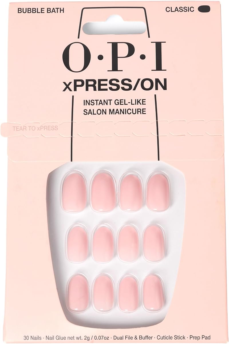 OPI xPRESS/ON Bubble Bath Short Round Nails with Glue - Nude Pink 30 Tips