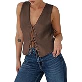 Yousify Womens Sweater Vests Tie Front Knit Vest Summer Ribbed Tank Tops Y2k Cute Vests Fashion Casual Sleeveless Tops