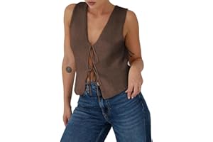 Yousify Womens Sweater Vests Tie Front Knit Vest Summer Ribbed Tank Tops Y2k Cute Vests Fashion Casual Sleeveless Tops