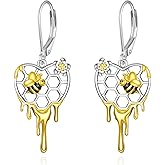 Bee Earrings Gifts Sterling Silver Bumble Bee and Honeycomb Dangle Earrings Jewelry Christmas Gifts for Women