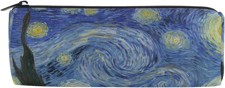 Ahomy Canvas Pencil Cases Van Gogh Starry Night Moon Zipper Pencil Pouch Bag for Teenage Girls and Boys, Travel Makeup Bag for Women