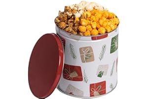 Uncle Myron's Christmas Popcorn Tin - Caramel & Cheddar Cheese Popcorn Tin - 1 Gallon Holiday Popcorn Tin, Popcorn Tins with Popcorn 3 Flavors (Gift Wrap)