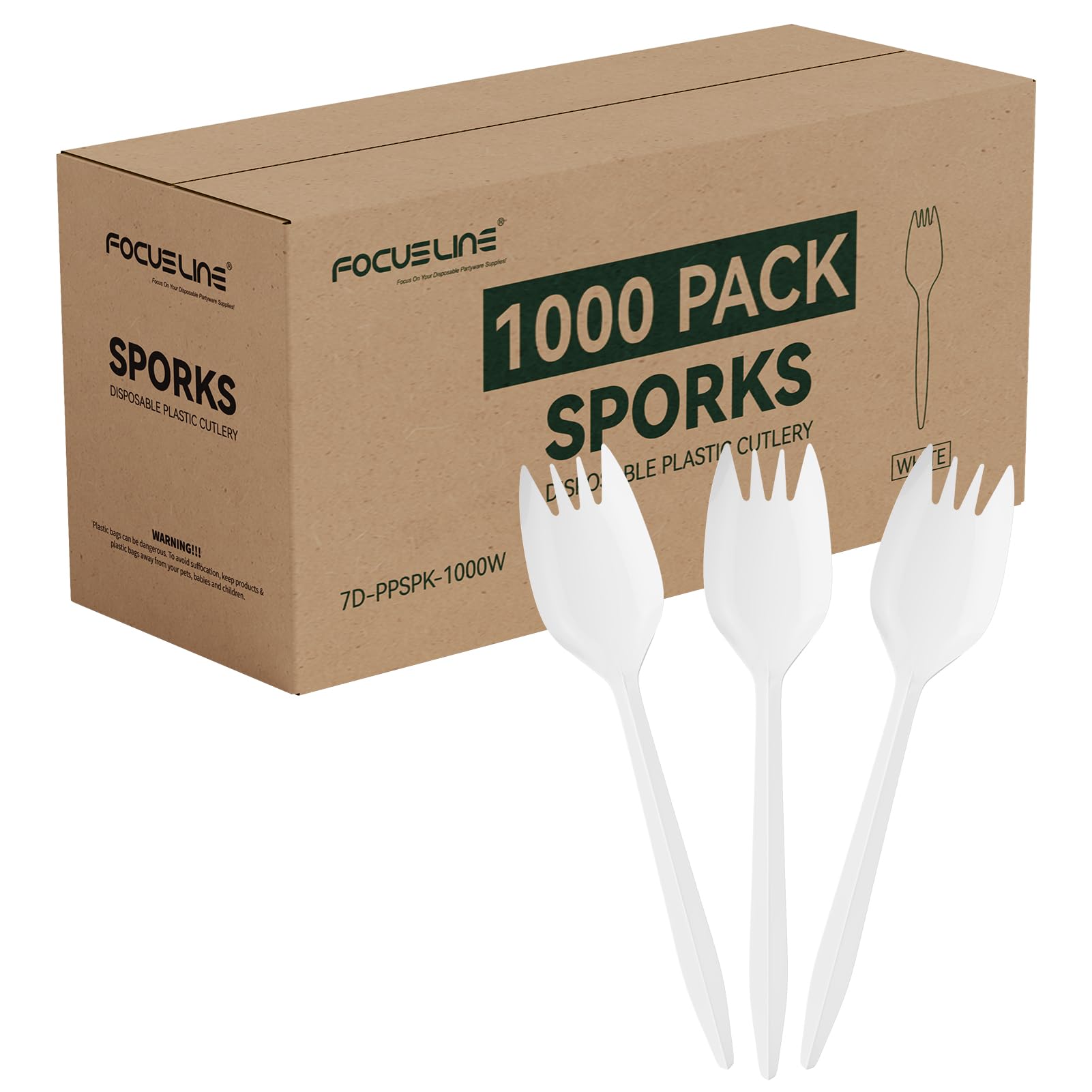 Photo 1 of FOCUSLINE 1000 Count White Plastic Sporks, Disposable Sporks Bulk, Heat Resistant Disposable for Take out Restaurants, Family Gatherings, Outdoor Activities