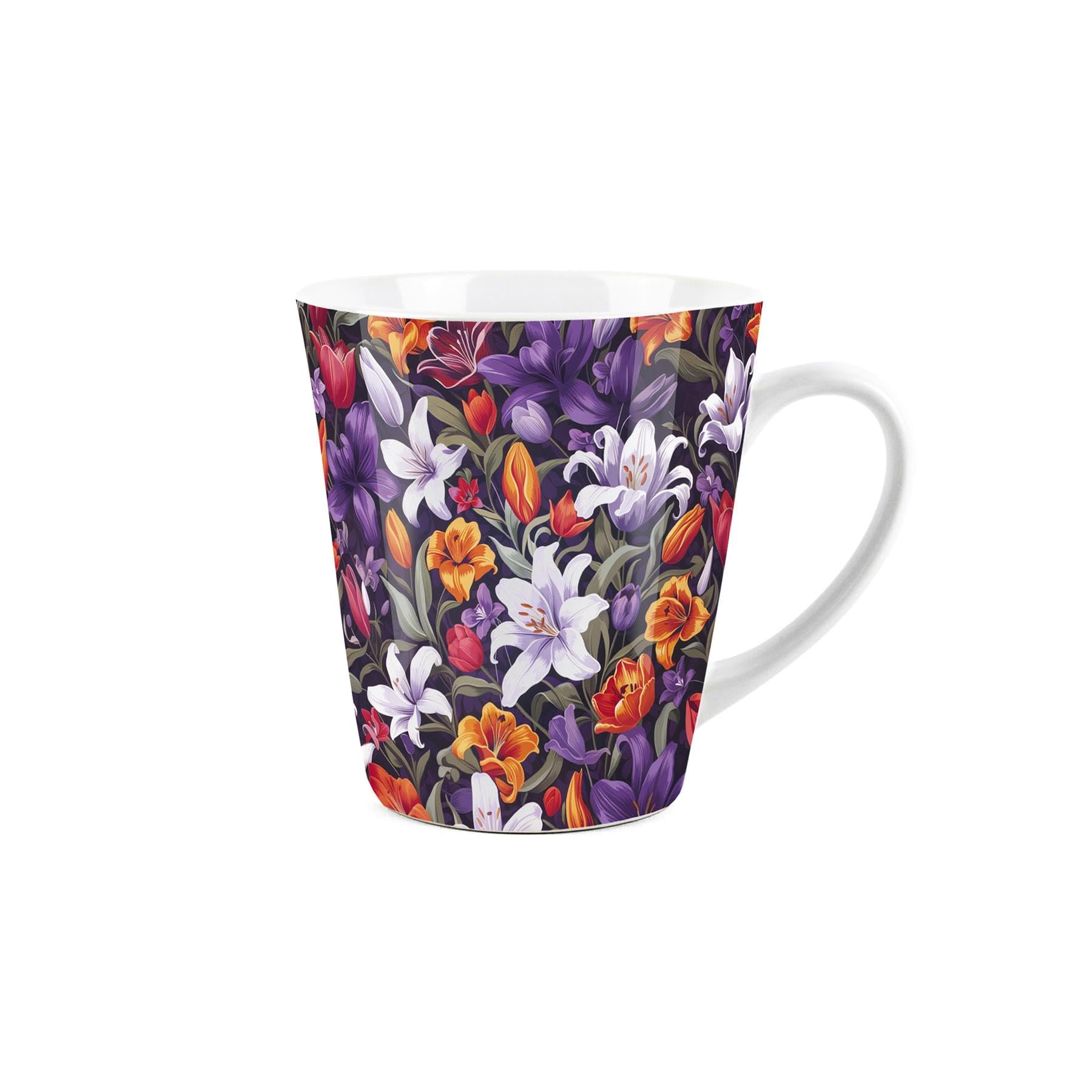 Purely Home Lily Flowers Small Latte Mug - Purple & Orange Vibrant Floral Gift - Ceramic Tea/Coffee Present