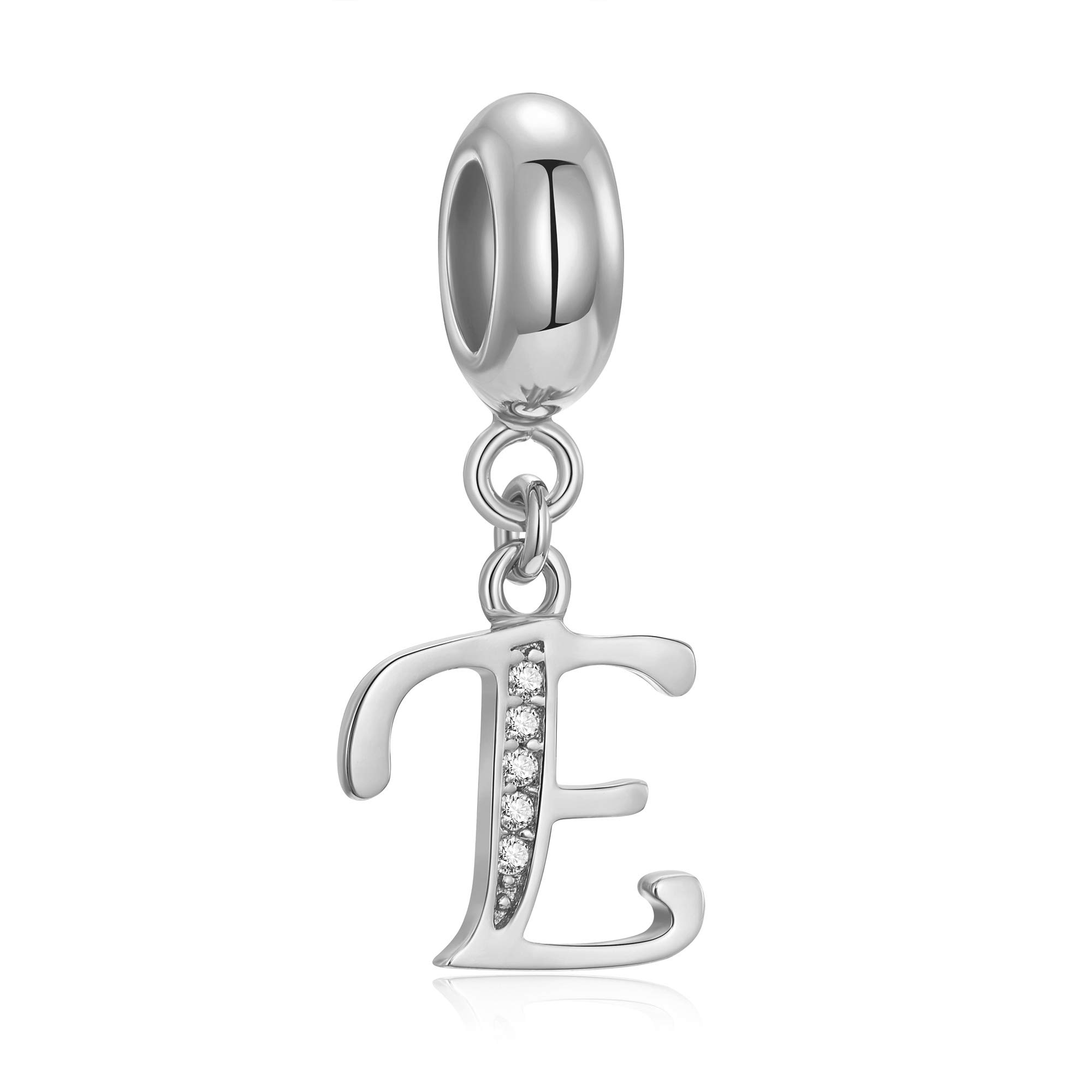 Genuine 925 Sterling Silver Letter Beads Initial A-z Dangle Alphabet Crystal Charm Fits European Bracelet Necklace (Letter E)