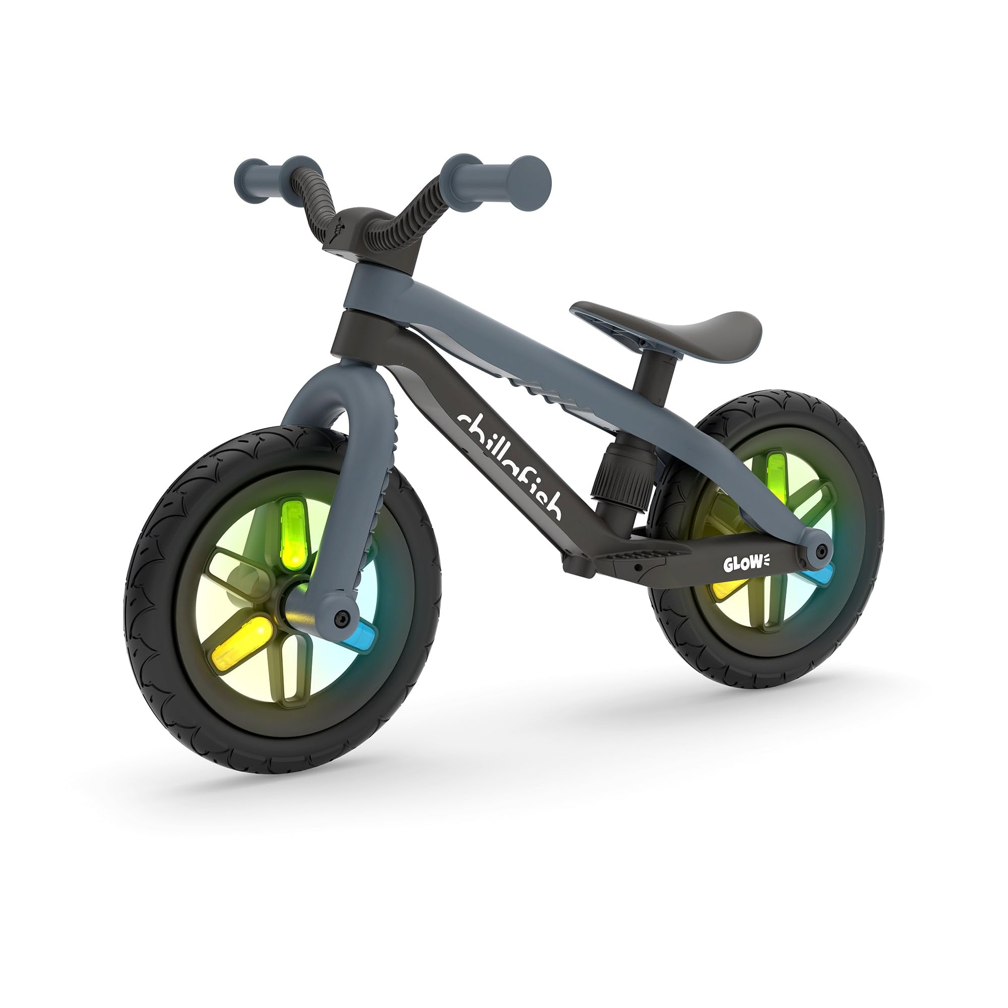 Chillafish BMXie Glow Lightweight Balance Bike with Light-up Wheels When Riding, for Kids 2 to 5 Years, 12-inch Airless Rubberskin Tires, Adjustable Seat Without Tools, Anthracite