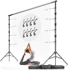 Julius Studio 10 ft. Max Wide 9.4 ft. Max Tall Adjustable Background Support Equipment, Backdrop Stands for Photography Video Studio, Backdrop Muslin with 8-Pack String Holders Carry Bag, LNA1106