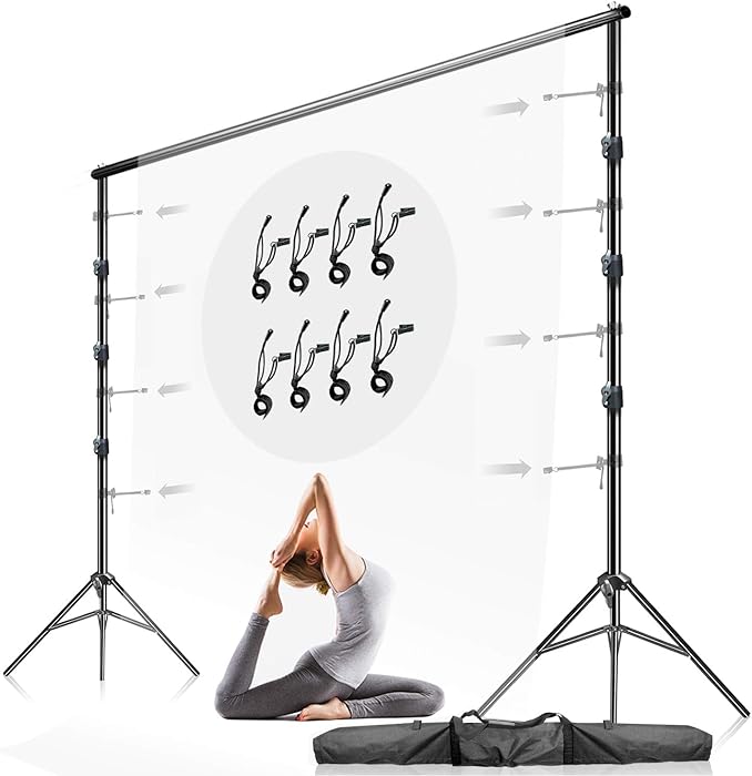 Julius Studio 10 ft. Max Wide 9.4 ft. Max Tall Adjustable Background Support Equipment, Backdrop Stands for Photography Video Studio, Backdrop Muslin with 8-Pack String Holders Carry Bag, LNA1106