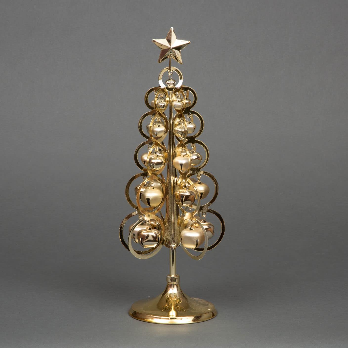 13.5"/35cm Medium Table Top Gold Christmas Tree Decorated With Bells Rings Star Festive Xmas Holiday Home Office Novelty Decorations