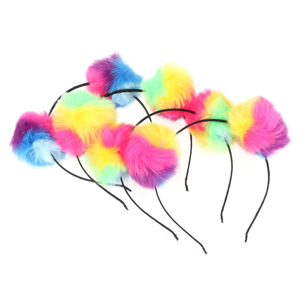 Lurrose Ear Headband 4pcs Colorful Plush Pom Pom Headbands Rainbow Headbands Fluffy Hair Hair Accessories for Christmas Birthday Party Womens Fashion