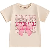 Toddler Baby Girl 1st 2nd 3rd 4th Birthday Outfit Bow One Two Three Four Year Old Short Sleeve T-Shirt Summer Clothes