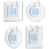 Two's Company Bow Photo Frame, Set of 4, 4.25"-4.75", White, Resin/Glass/Velvet/Plastic