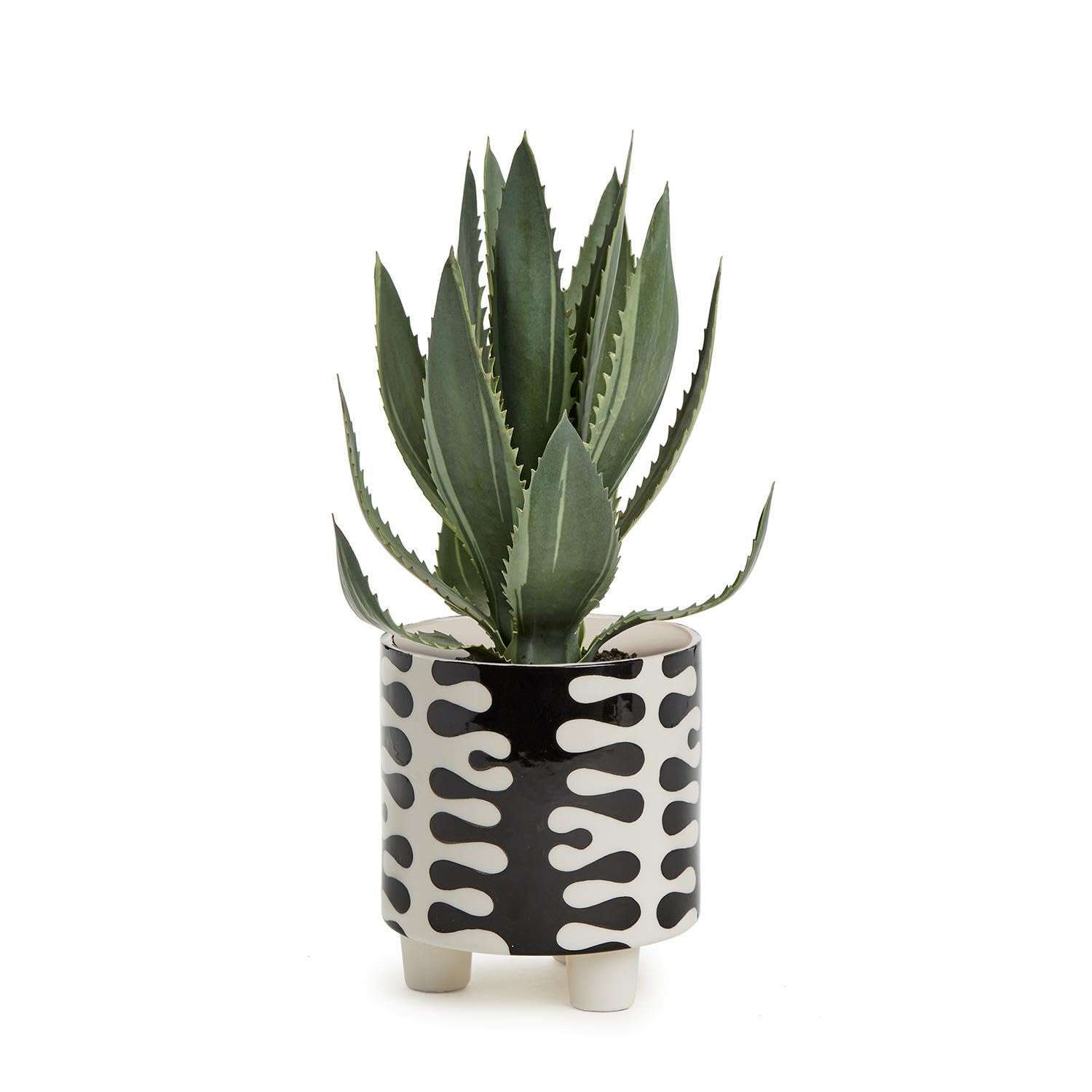 Photo 1 of Two's Company Jigsaw Black and White Footed Planter/Cachepot - Ceramic