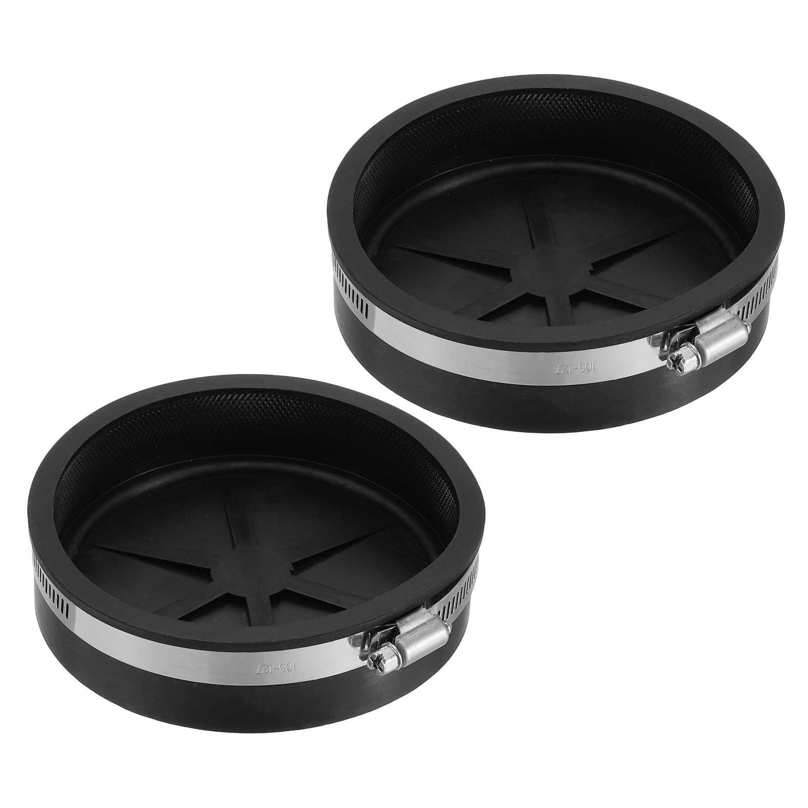 PATIKIL 4 Inch PVC Pipe Cap, 2 Pcs Steel Mechanical Test Plug with Stainless Steel Clamps Sewer Cleanout Cover Durable Sewer Pipe Plug Fit for Most Pipes Sink Pools, Black