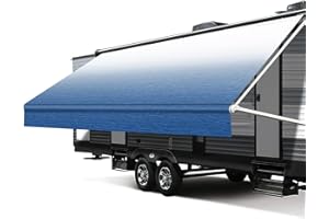 Xenjum RV Awning Fabric Replacement, 18.5oz Heavy-Duty Weatherproof Vinyl Camper Awning Replacement Universal Outdoor Canopy for RV, Trailer Awnings-Sapphire Blue Fade-15'(Fabric 14'2")