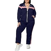 UOUA Plus Size Womens 2 Piece Sweatsuits Outfits Zip Up Jackets & Sweatpants Casual Loungewear Tracksuit Sets