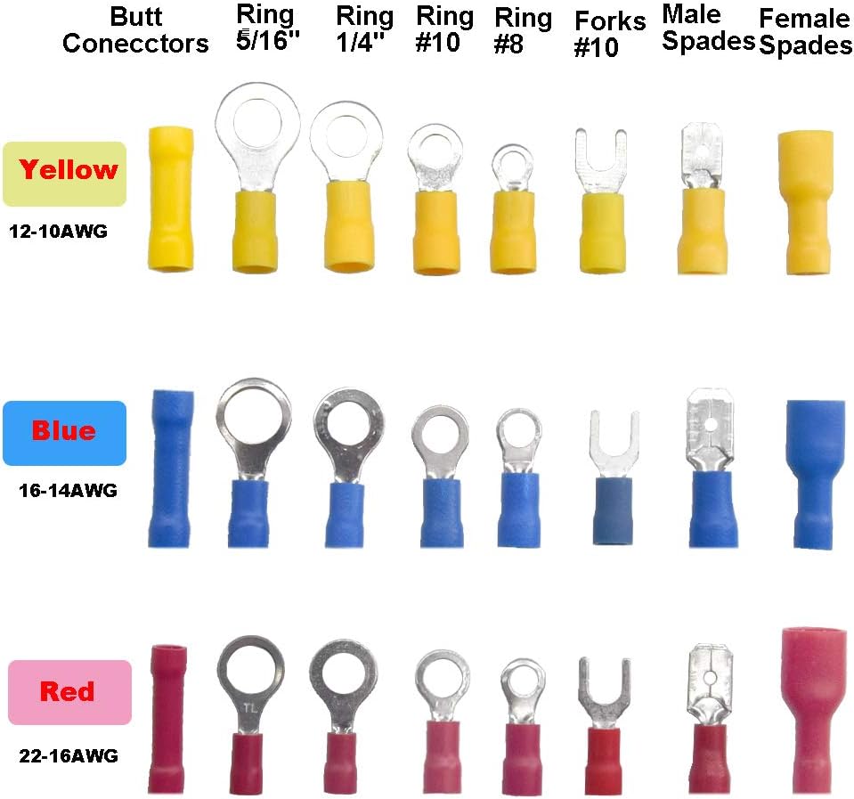 Yosawo 360 Pieces Crimp Connectors Electrical Connectors Insulated Crimp Terminals Kit Spade Bullet Butt Fork Wire Connectors(PVCZ) - Image 3