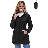 ZMC Women's Packable Puffer Jacket, Water-Resistant Hooded Puffer Jacket Lightweight Mid-Length Winter Puffer Coat