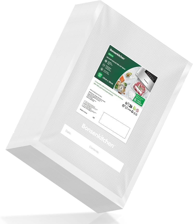 Bonsenkitchen 100 Bags 15 x 25 cm Vacuum Sealer Bags VB3204