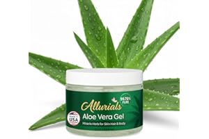 Allurials 99.75% Pure & Organic Aloe Vera Gel - Made in USA, Clinically tested & Dermatologist approved, Hydrates & Heals Dry & Damaged Skin & Hair- 12 Oz