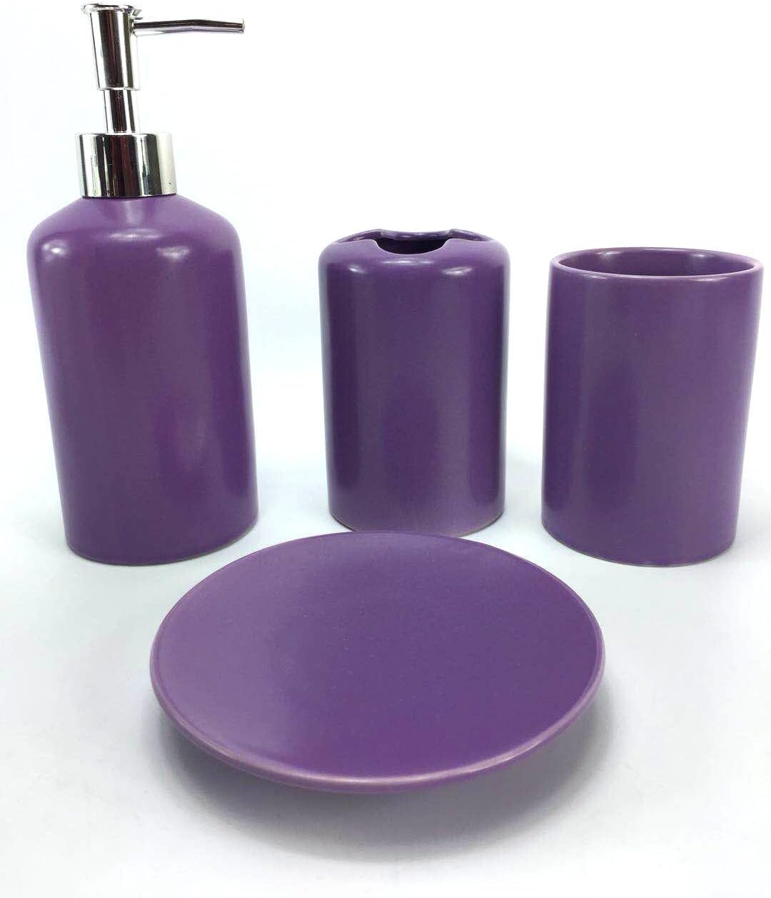 WPM 4 Piece Ceramic Bathroom Accessories Set Purple Our