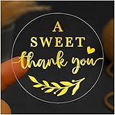 jeecalart Thank You Stickers – Gold Foil Wedding Favor Labels – Baby Shower & Bridal Shower Stickers – Invitation Seal Clear Round Stickers (Gold)