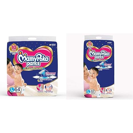 MamyPoko Pants Extra Absorb Diaper, Large (Pack of 64) & MamyPoko Pants Extra Absorb Diapers, Large (Pack of 32)