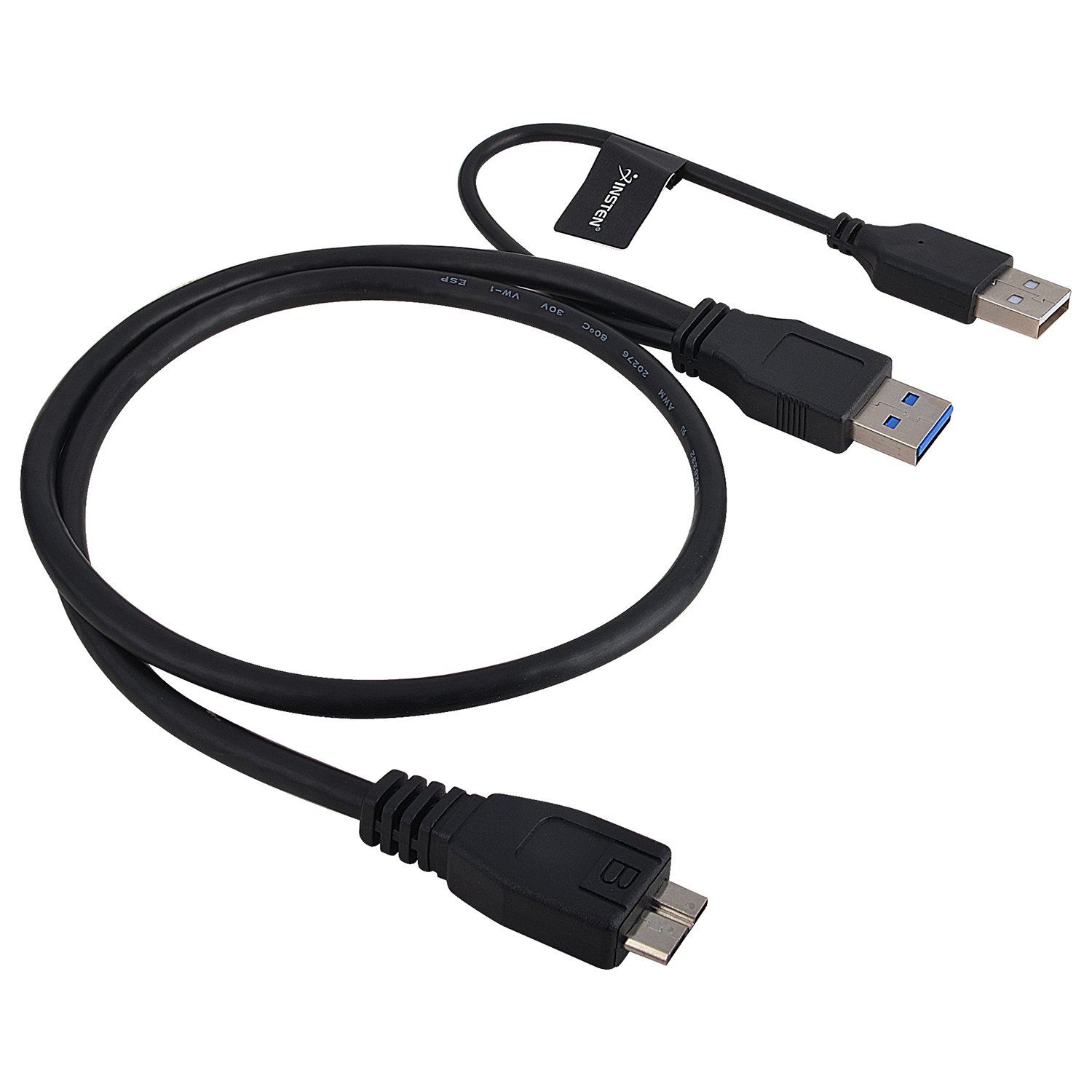 Insten Dual USB 3.0 Type A to MicroB USB Y Shape High Speed Cable for