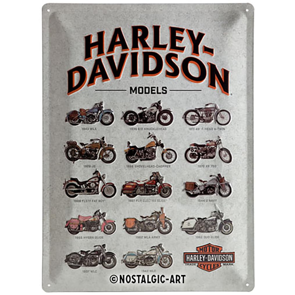 Nostalgic-Art Retro Tin Sign – Harley-Davidson – Model Chart – Gift idea for motorcycle fans, Metal Plaque, Vintage design for decoration, 30 x 40 cm