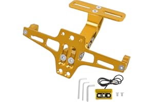 HAONEL Motorcycle License Plate Bracket Holder CNC Aluminum Gold Universal Fender Eliminator Kit with Plate Light