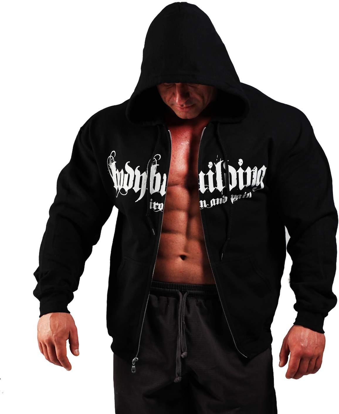 Mens Iron & Pain Zipper Hoodie Black XL