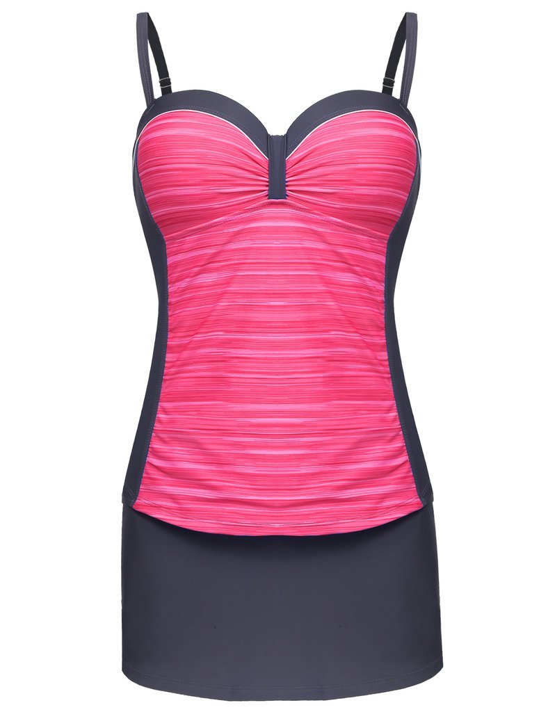 Sportshe Women Sport Push up Tankini Swimsuit Pantyskirt Swimwear Two Pieces Bathing Suit S-XXXL