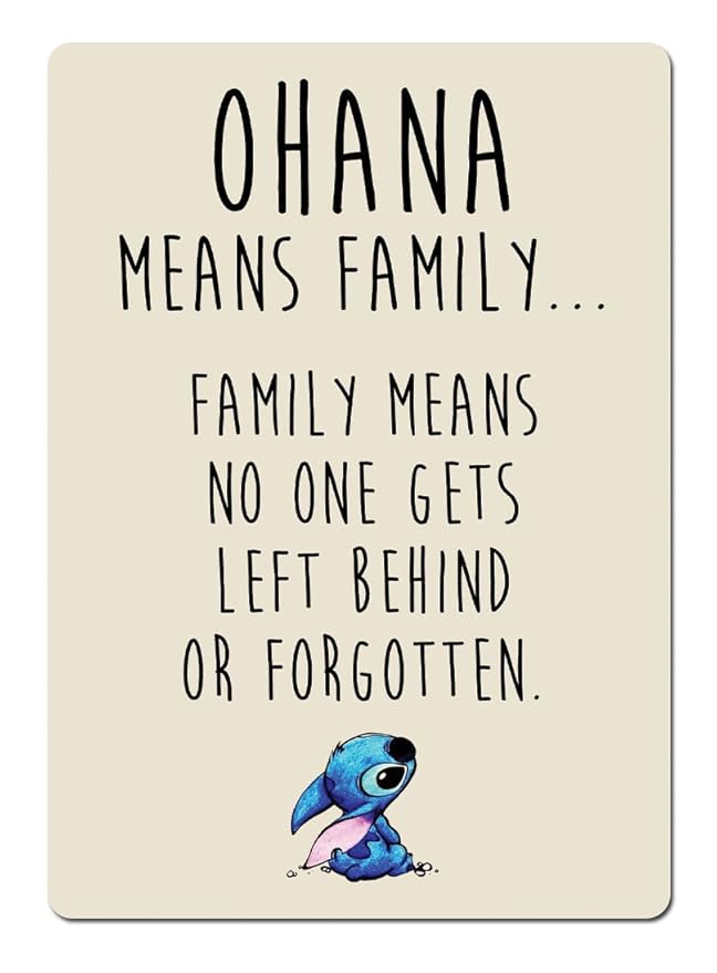 title=Ohana Means Family - beige Targa da parete in metallo con scritta ispirativa.