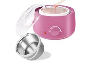 BESTIENOLY Professional Portable Wax Warmer Machine: Melts Hard Wax Beads for Body Face Hair Removal - with 14oz Wax Pot Adjustable Temperature Clear Lid (Pink)