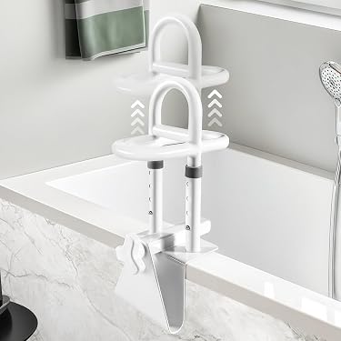 White Adjustable Bathtub Grab Bar Safety Rail - Supports Up To 250lbs, Fits Standard Tubs, Easy Install