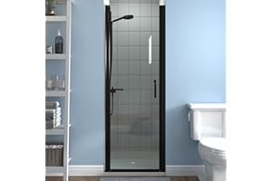 ExBrite 24-25.5 in.W x 72 in.H Pivot Frameless Shower Door,1/4 in. Clear Glass Pivot Swing Shower Doors,Matte Black Finish,Reversible Installation