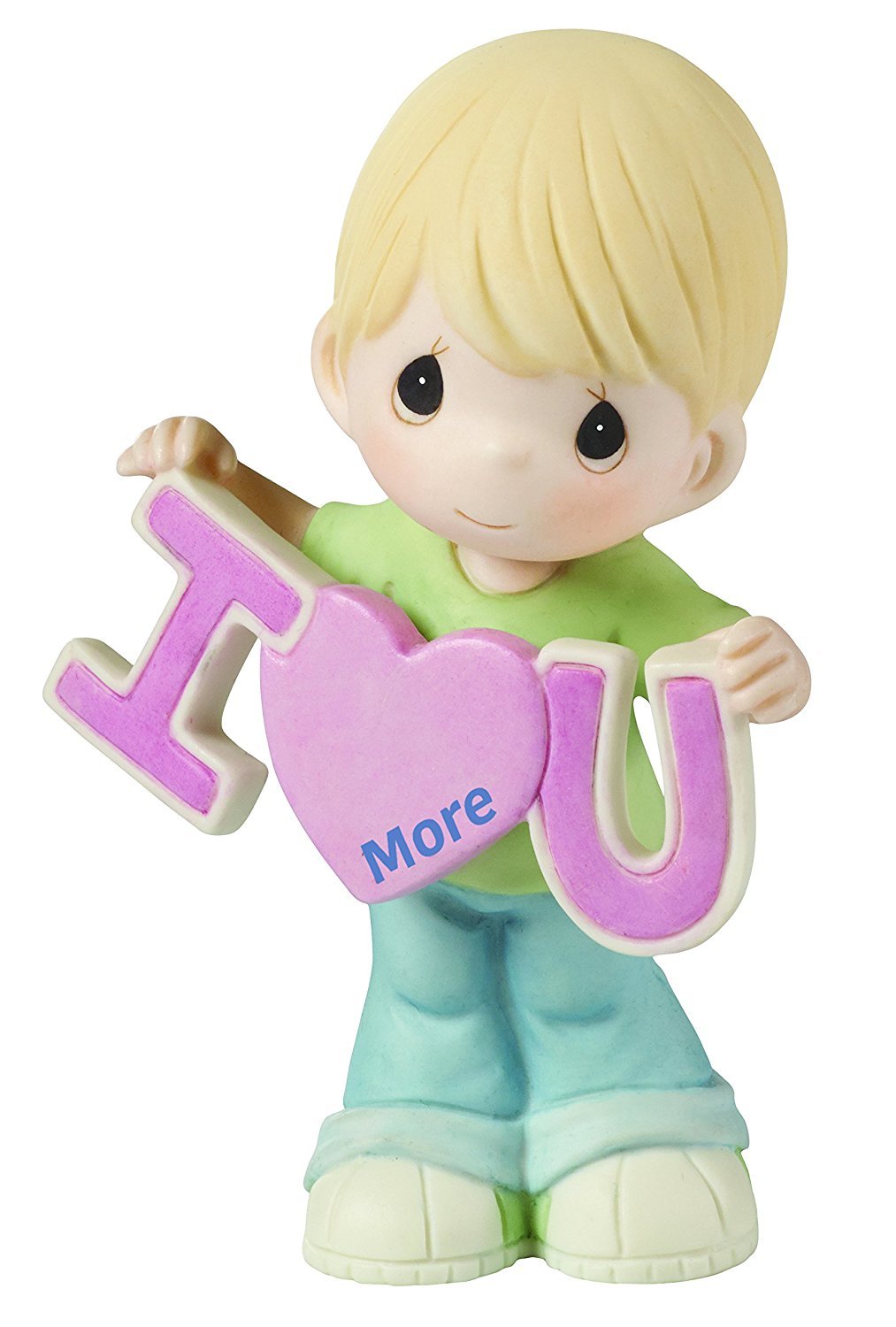 Precious Moments, Valentine’s Day Gifts, “Love You More” Bisque Porcelain Figurine, Boy, #153002, Pink