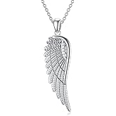 AHTAMOS Angel Wing Necklace 925 Sterling Silver Guardian Angel Necklace Wing Diamond Pendant 18+2", Charm Angel Wing Jewelry for Women