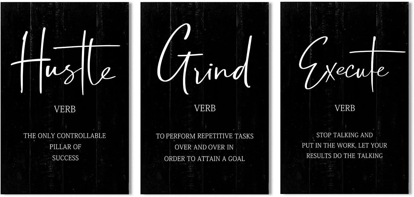 Mixed Media - Inspirational Quotes Office Wall Art: Uplifting Motivational Poster Positive Office Decor, 3 Piece Black Picture Inspiring Sayings Prints 8x12”