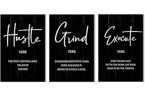 HLJ ART Inspirational Quotes Office Wall Art: Uplifting Motivational Poster Positive Office Decor, 3 Piece Black Picture Inspiring Sayings Prints 8x12”