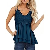 Feager Women's Lace Tank Tops Summer Chiffon Spaghetti Strap Cami Sleeveless Shirts Babydoll Tops