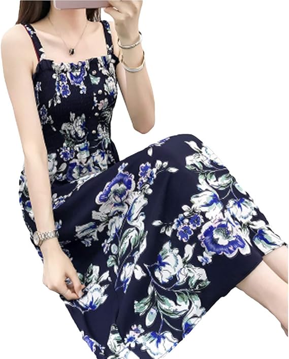 Amazon Zuomaレディース シフォンワンピース リゾート 弾力あるスリングラップ ロングドレス ビーチ 花柄 サスペンダーワンピース チュニック Aライン 清新 夏服 透け感 ハイウエスト Ml08 Xl 服 ファッション小物 通販