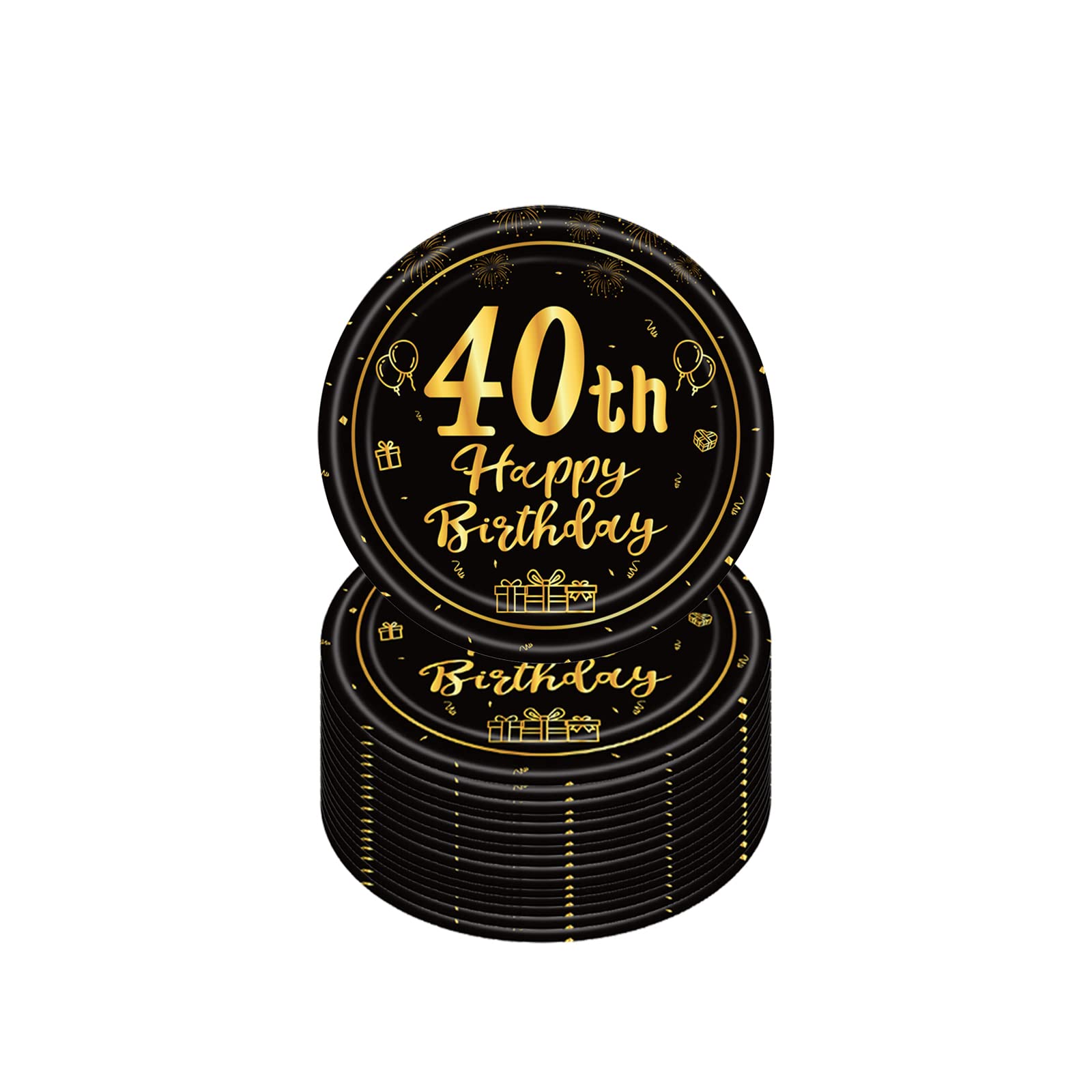 Happy 40th Birthday Paper Plates 7”Black and Gold,16Pcs Disposable Tableware Party Plates,Happy 40th Birthday Decorations Plates for Women,Men,Him,Her 40th Birthday Party Supplies Table Decorations