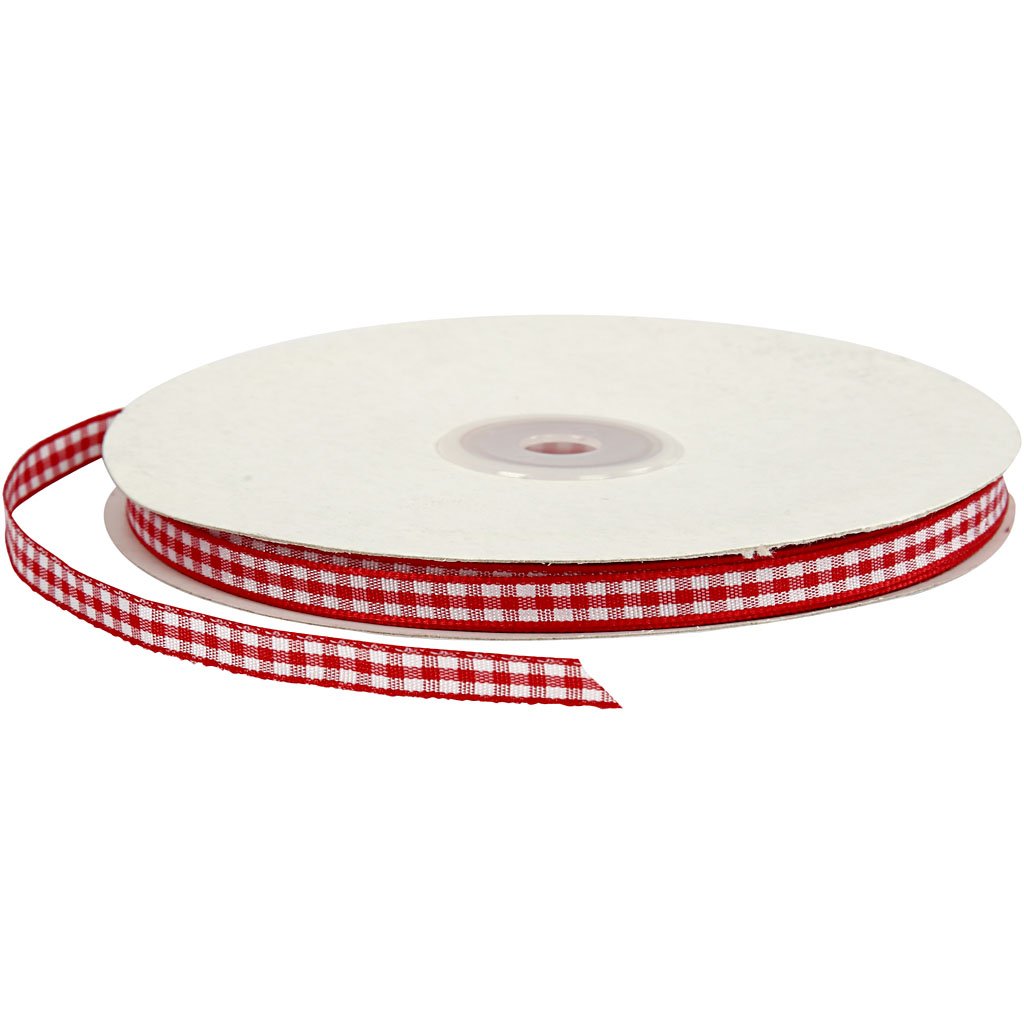 Checked Ribbon, W: 6 mm, red/white, 50 m