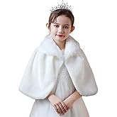 SK Studio Girls Faux Fur Wraps Shawl Girl Bolero Shrug Princess Cape Party Dress Up Jacket, White, 8-10 Years